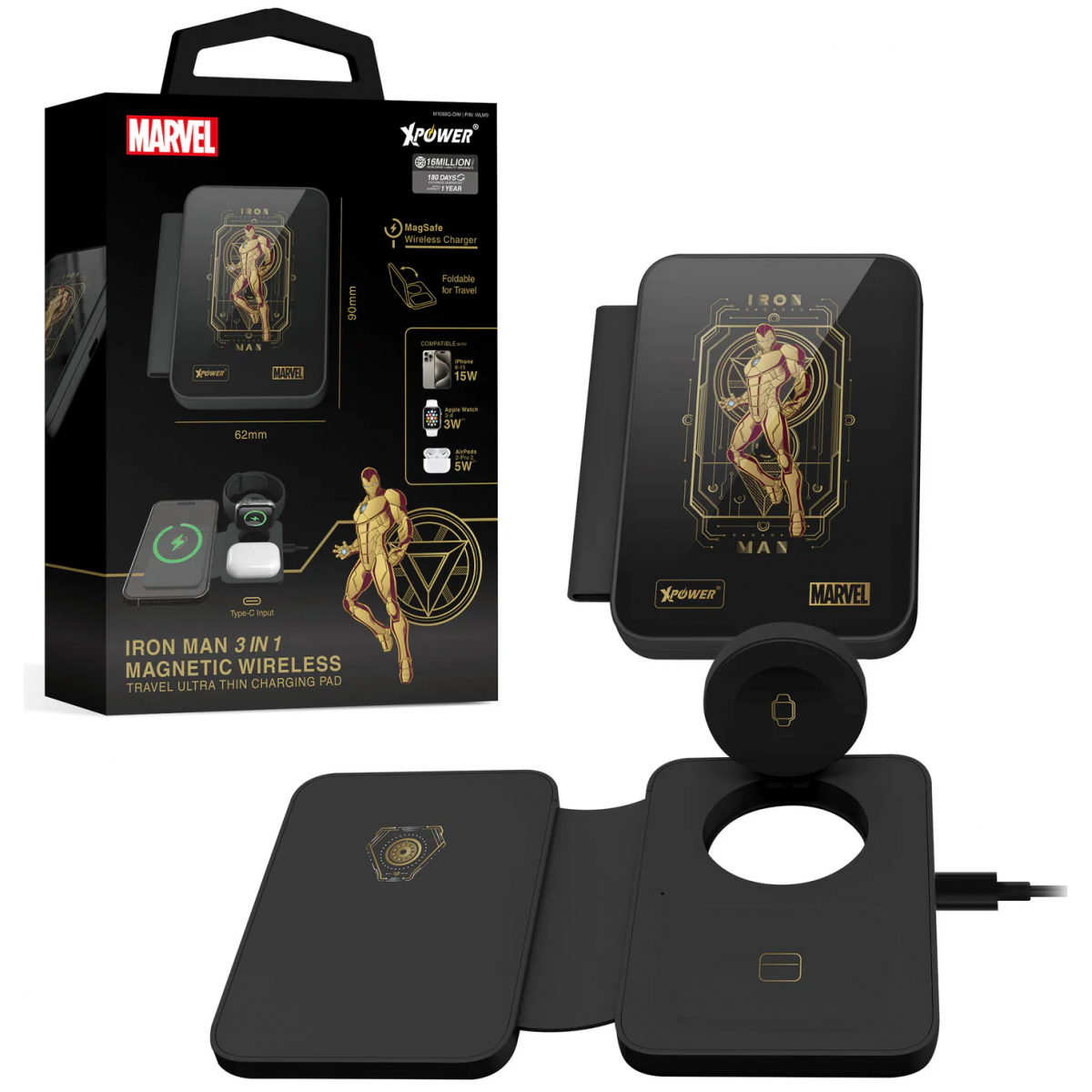 XPower WLM9 M1088Q-DIM 3合1磁吸無線充電板 (鋼鐵俠系列)